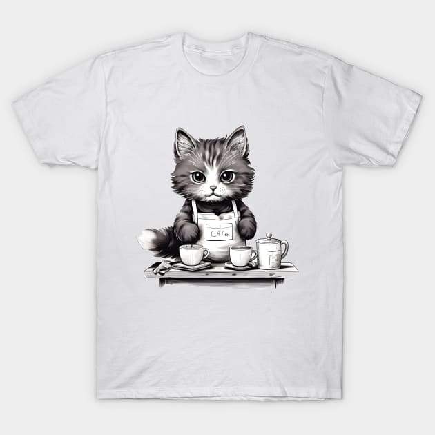 Cat Cafe Cute Barista T-Shirt by beangeerie